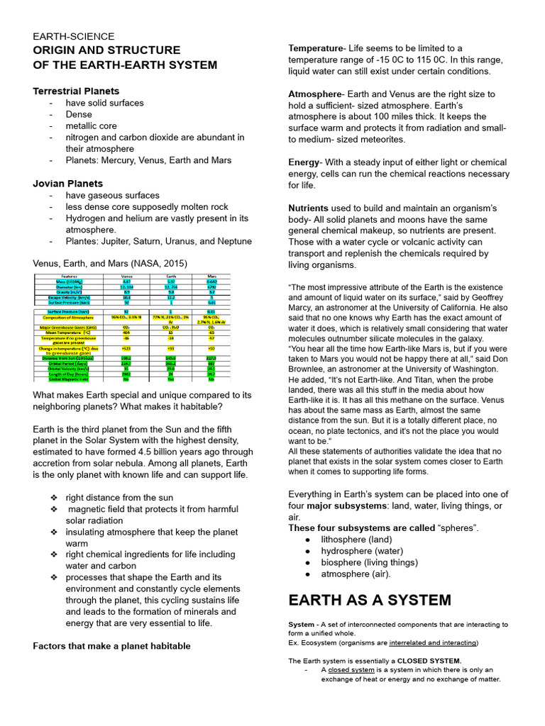 1st Earth-Science Notes | PDF | Rock (Geology) | Igneous Rock