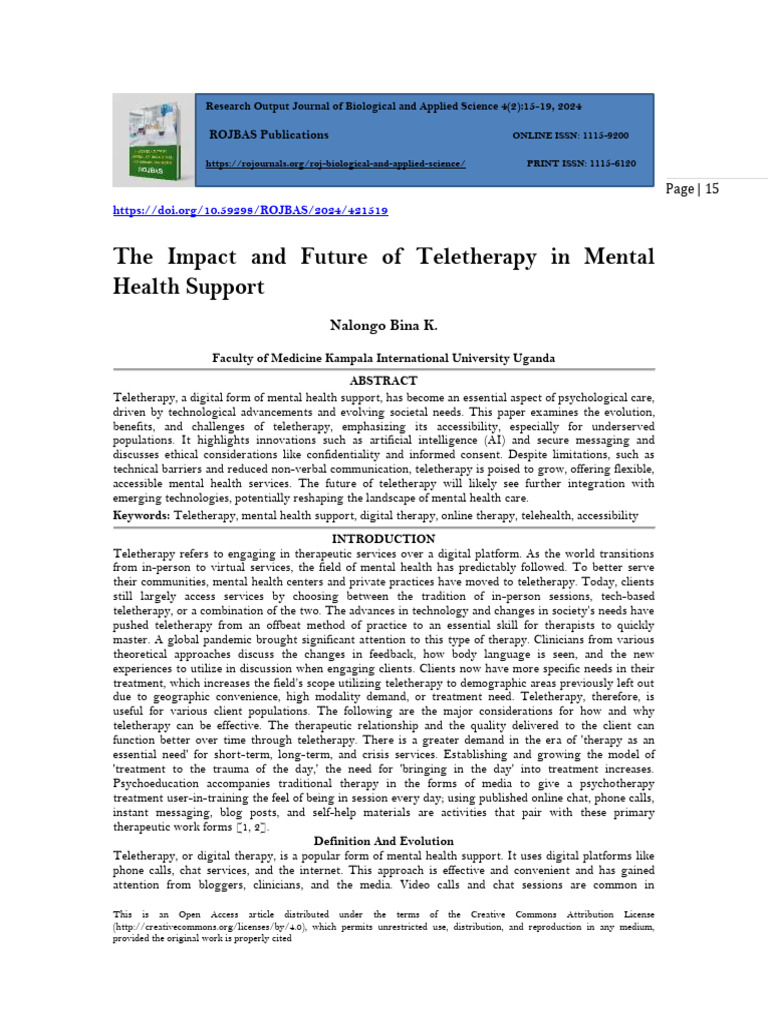 Future of Teletherapy in Mental Health | PDF | Psychotherapy | Mental ...