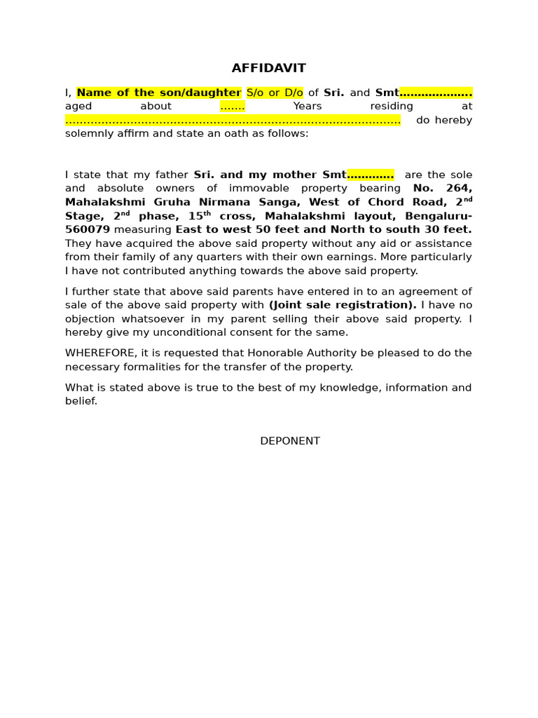 Property Ownership Affidavit Template | PDF