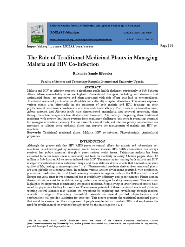The Role of Traditional Medicinal Plants in Managing Malaria and HIV Co ...
