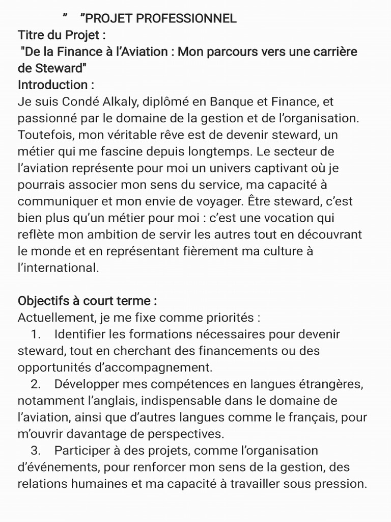 PROJET PROFESSIONNEL | PDF