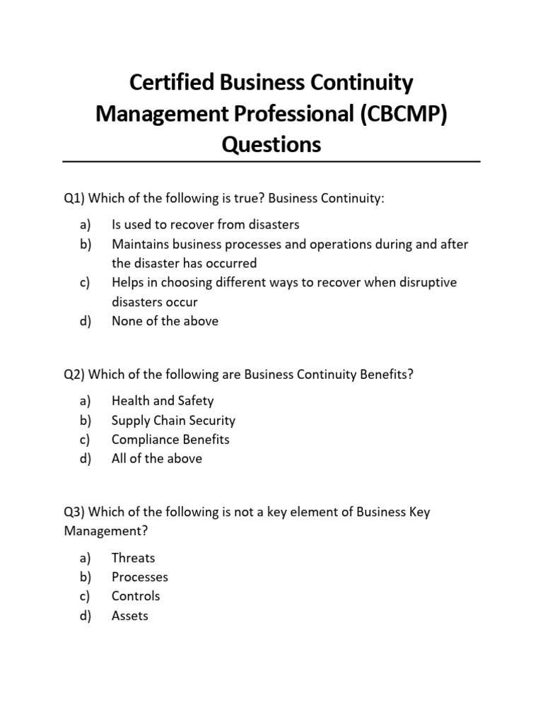 CBCMP Exam Questions and Answers | PDF | Risk | Emergency Management
