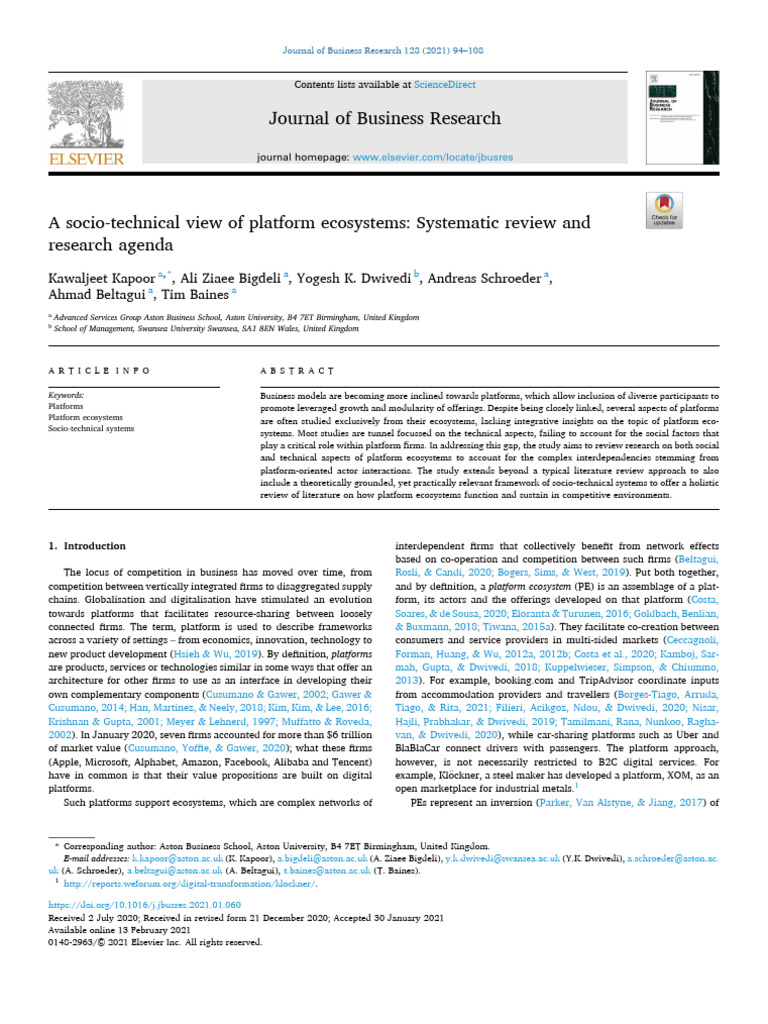 A Socio-Technical View of Platform Ecosystems - Systematic Review and ...