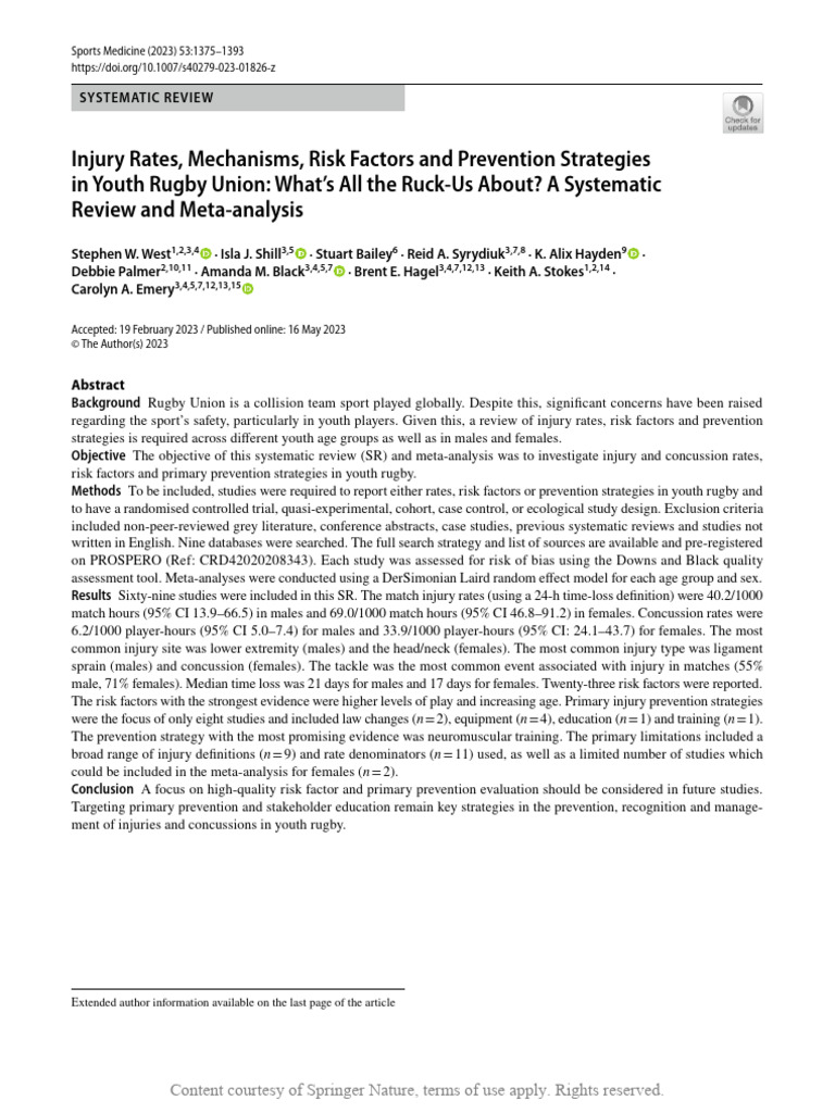 Injury Rates, Mechanisms, Risk Factors in Youth Rugby | PDF ...