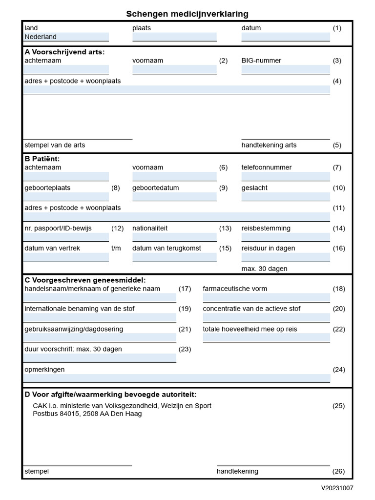 Schengen Medicijnverklaring Formulier | PDF | Traitements médicaux ...