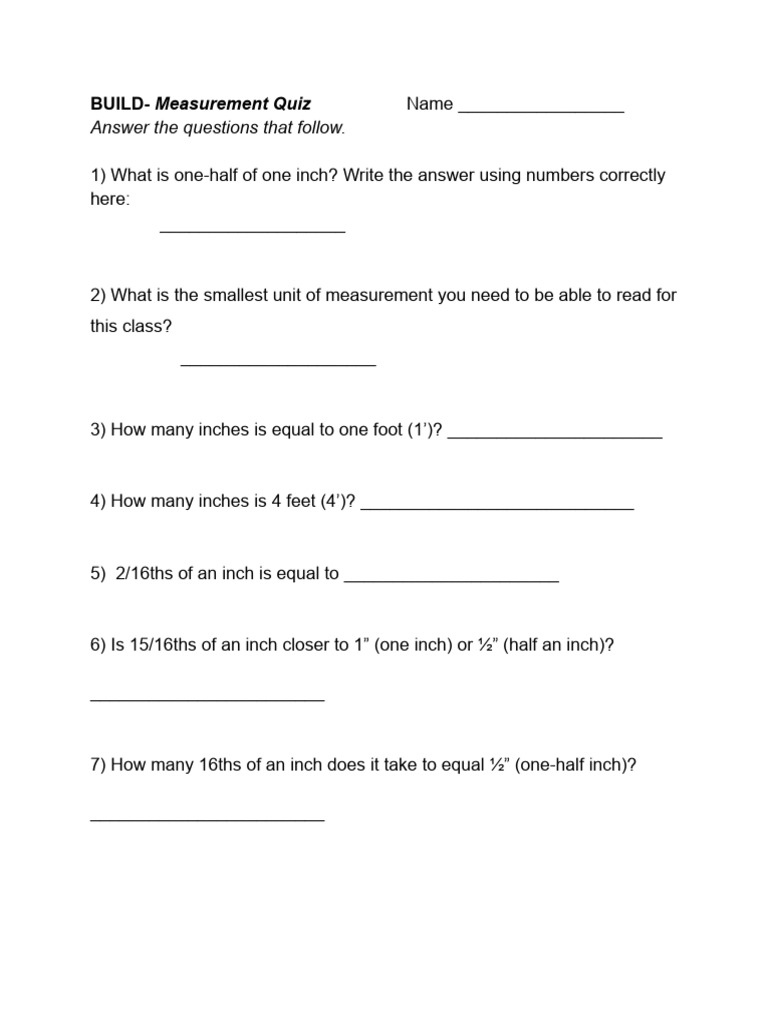 Measurement Quiz | PDF