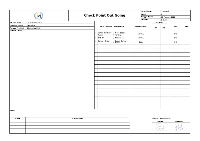 F-QC-01b Check Point Out Going - UBB | PDF