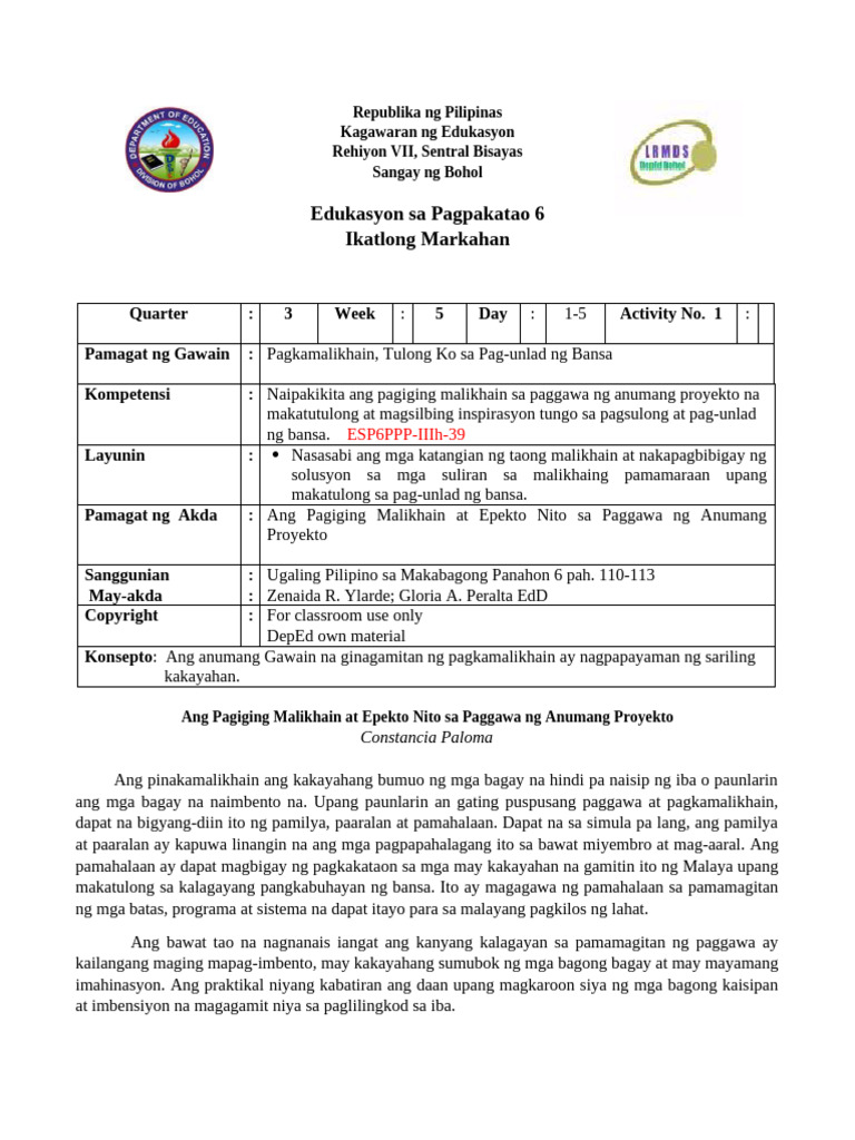EsP6 Q3 WK 5 | PDF