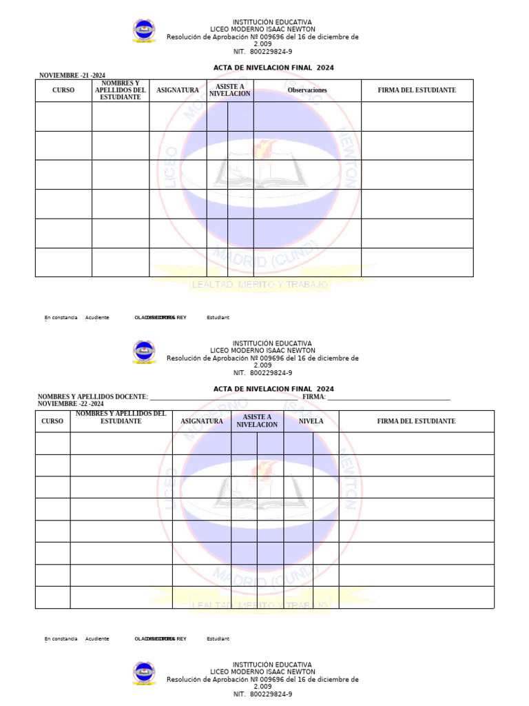 Acta Nivelacion Final 2024 Lmin | PDF