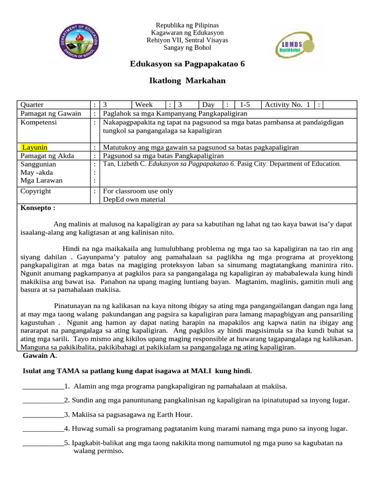 EsP6 - Q3 - LAS - WK 3 | PDF