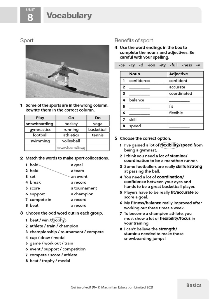 Sport Vocabulary Exercises for B1+ | PDF | Sports | Linguistics