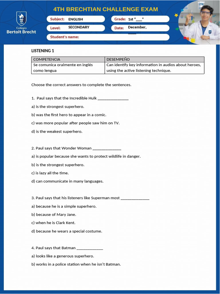 Brechtian Challenge Test - 1st Secondary - 4th Term - CHECKED | PDF ...