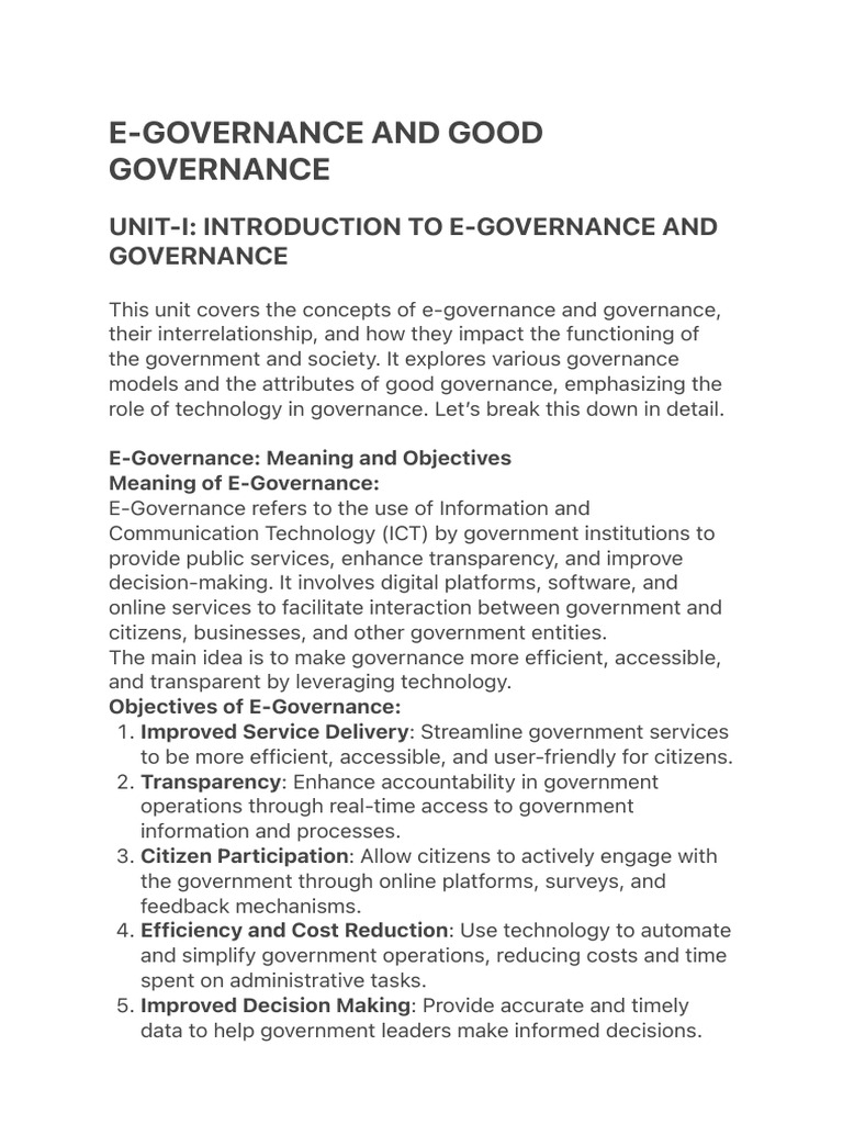 E-Governance and Good Governance Overview | PDF | Governance ...