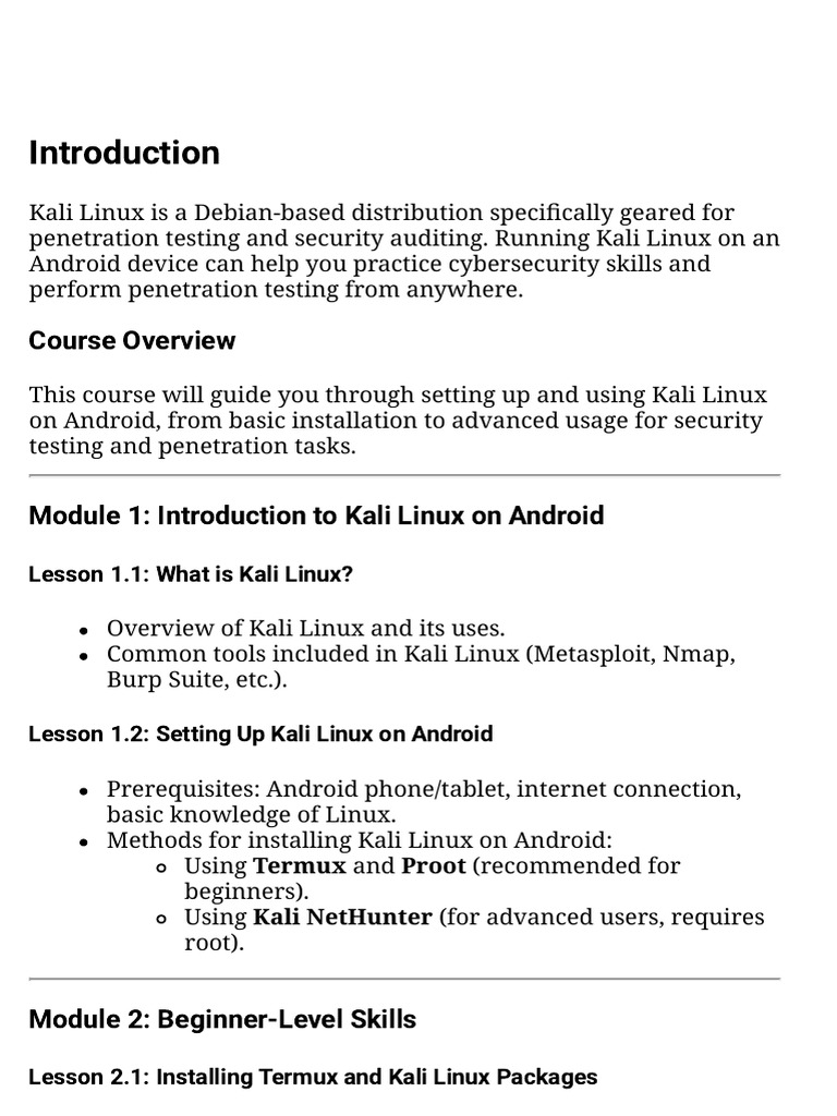 Kali linux course pdf android operating system penetration test