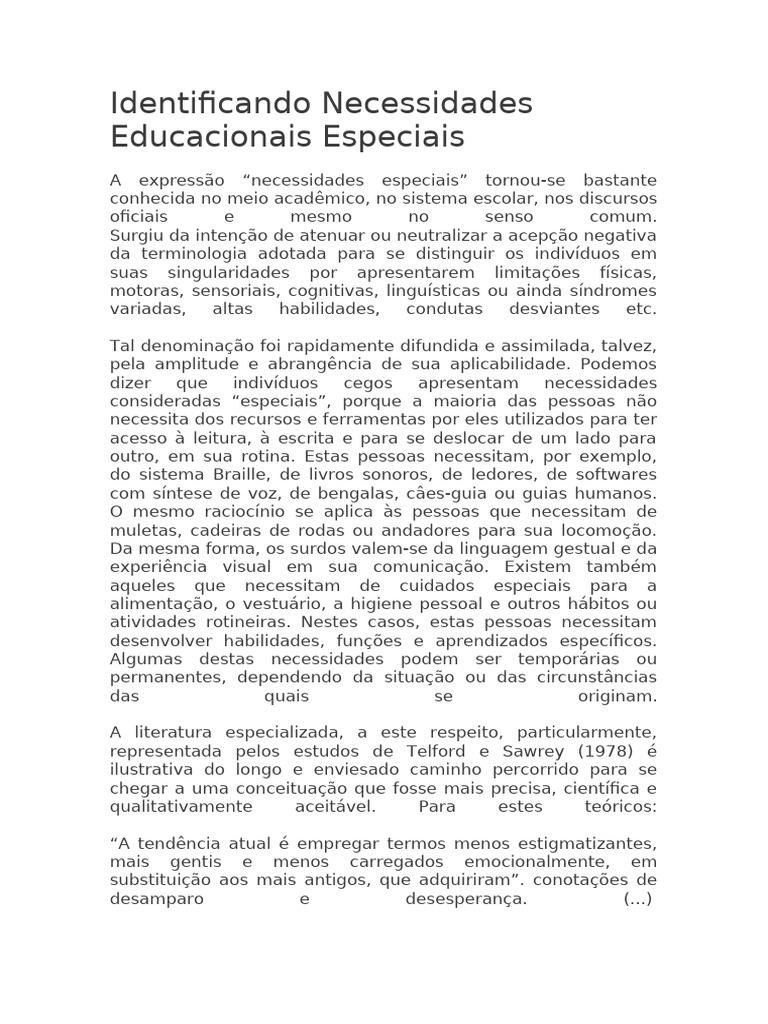 Identificando Necessidades Educacionais Especiais | PDF | Educação ...