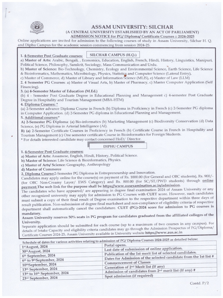 PG Admission Notice 2024 | PDF