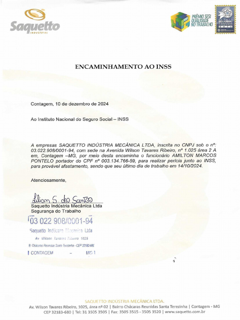 Encaminhamento Ao Inss Amilton | PDF