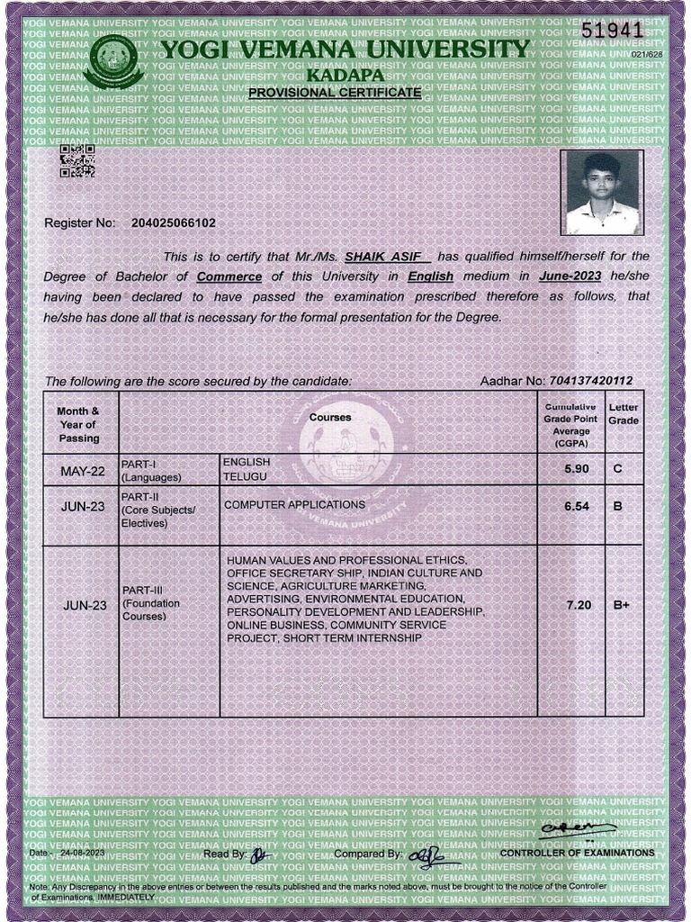Shaik Asif Degree | PDF