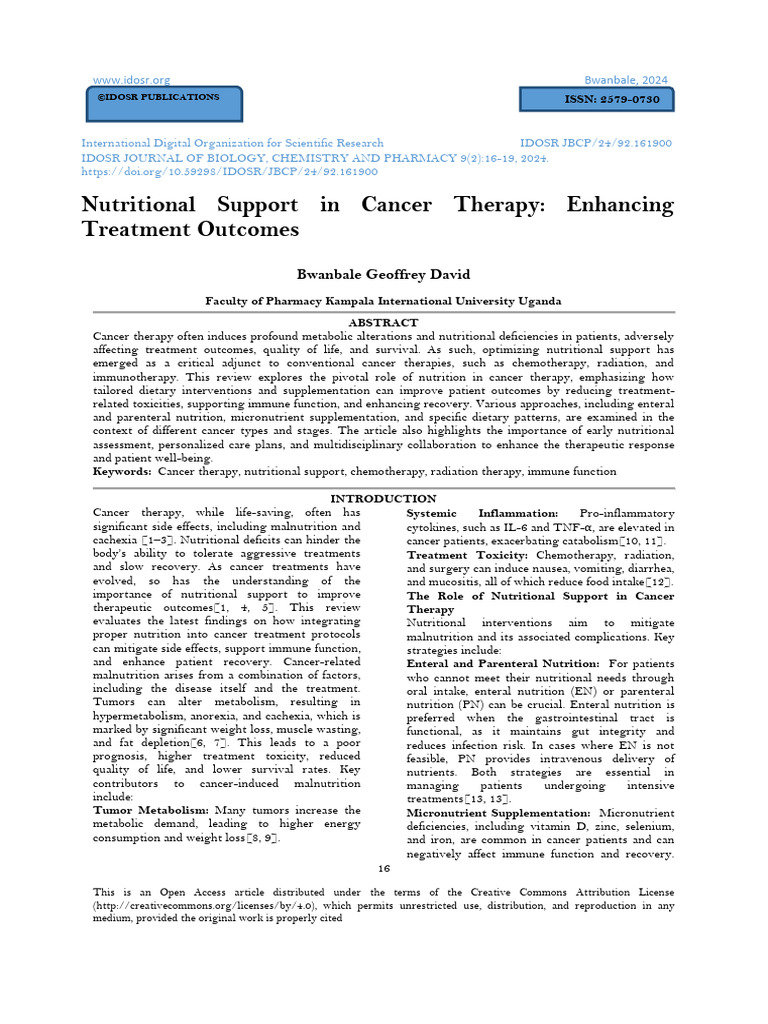 Nutritional Support in Cancer Therapy: Enhancing Treatment Outcomes ...