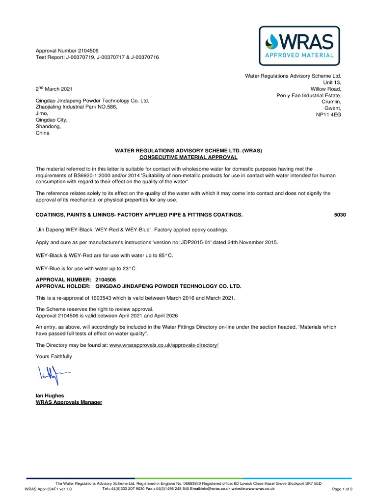 WRAS Approval for Water Contact Materials | PDF | Justice | Crime ...