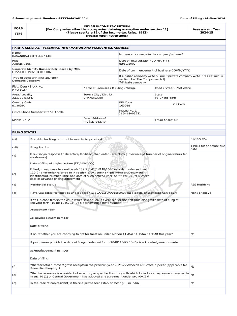 Itr BRB Ay24-25 | PDF | Banks | Payments