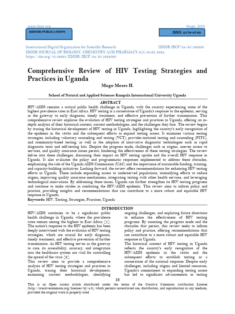 Comprehensive Review of HIV Testing Strategies and Practices in Uganda ...
