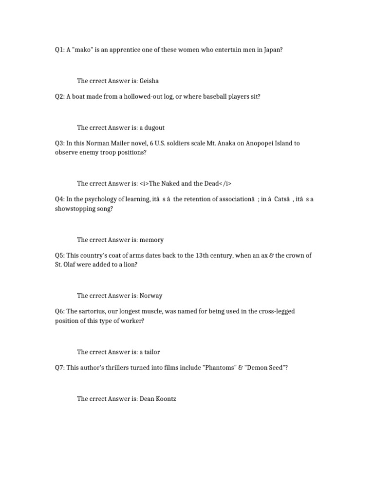 Trivia Questions and Answers Guide | PDF