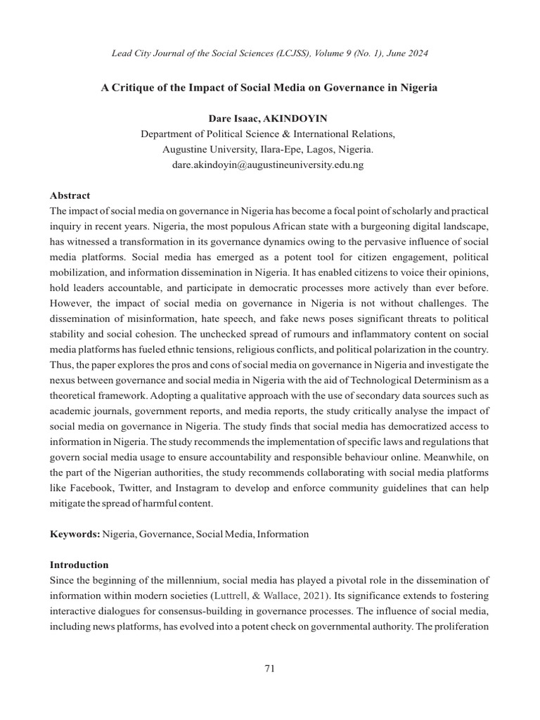 Prof+Campbell+Journal+July+2024 Pages 6 | PDF | Governance | Social Media