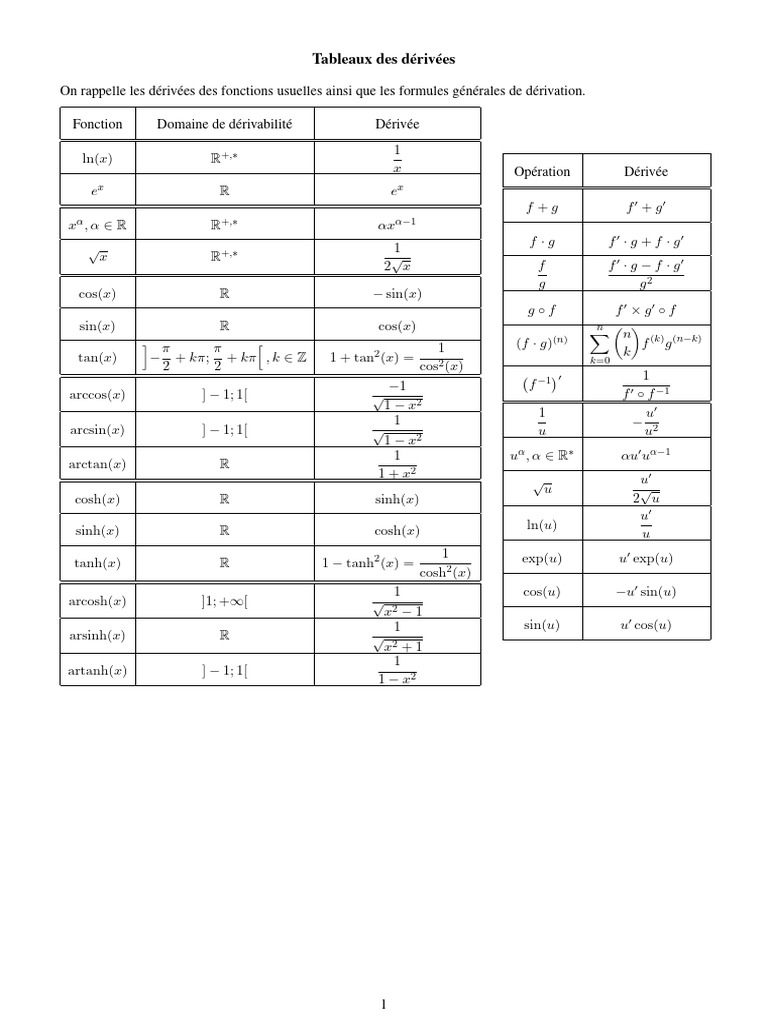 Tableau de Dérivation | PDF