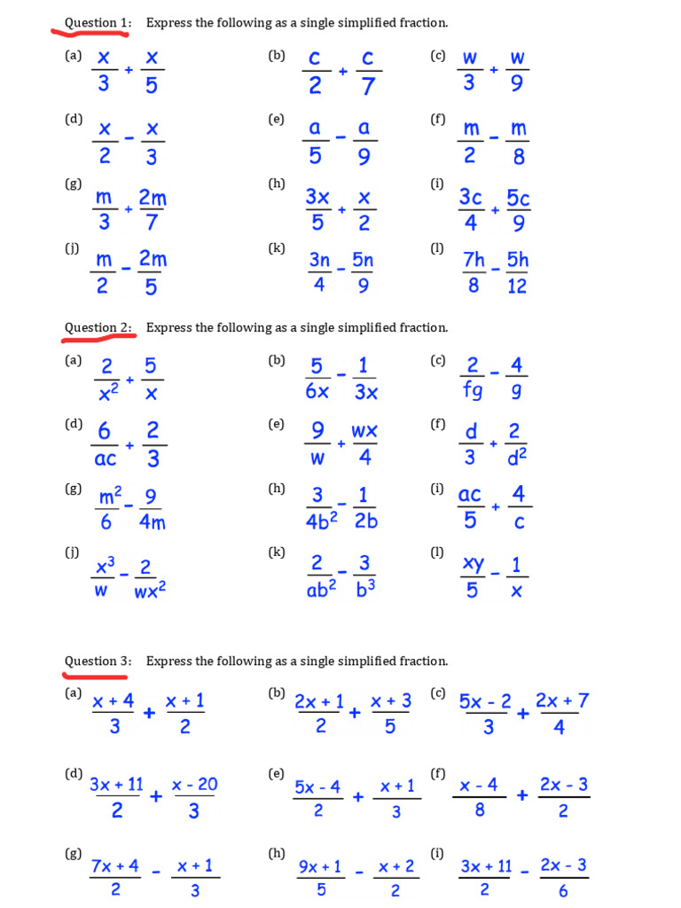 Simplify Fractions & Solve Equations | PDF | Algebra | Equations