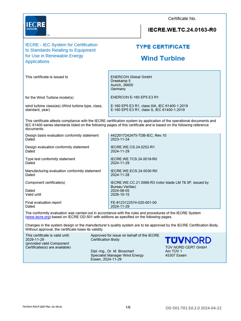 IECRE Type Certificate for Wind Turbine | PDF | Wind Turbine | Turbine