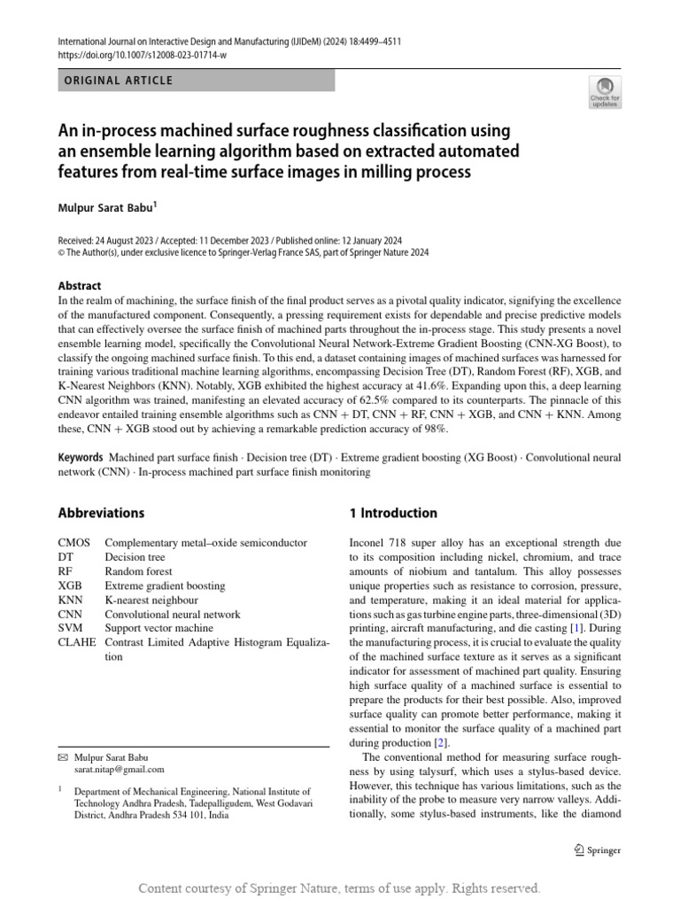 Surface Roughness Prediction in Milling | PDF | Deep Learning ...