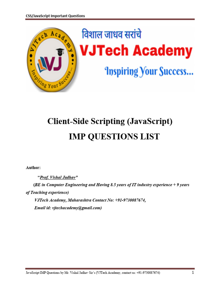 JavaScript IMP Questions by Vishal Sir | PDF | Http Cookie | World Wide Web