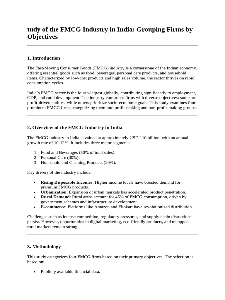 Tudy of The FMCG Industry in India: Grouping Firms by Objectives | PDF ...