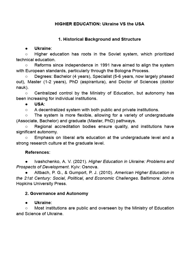 Ukraine vs USA Higher Education Overview | PDF | Doctor Of Philosophy ...