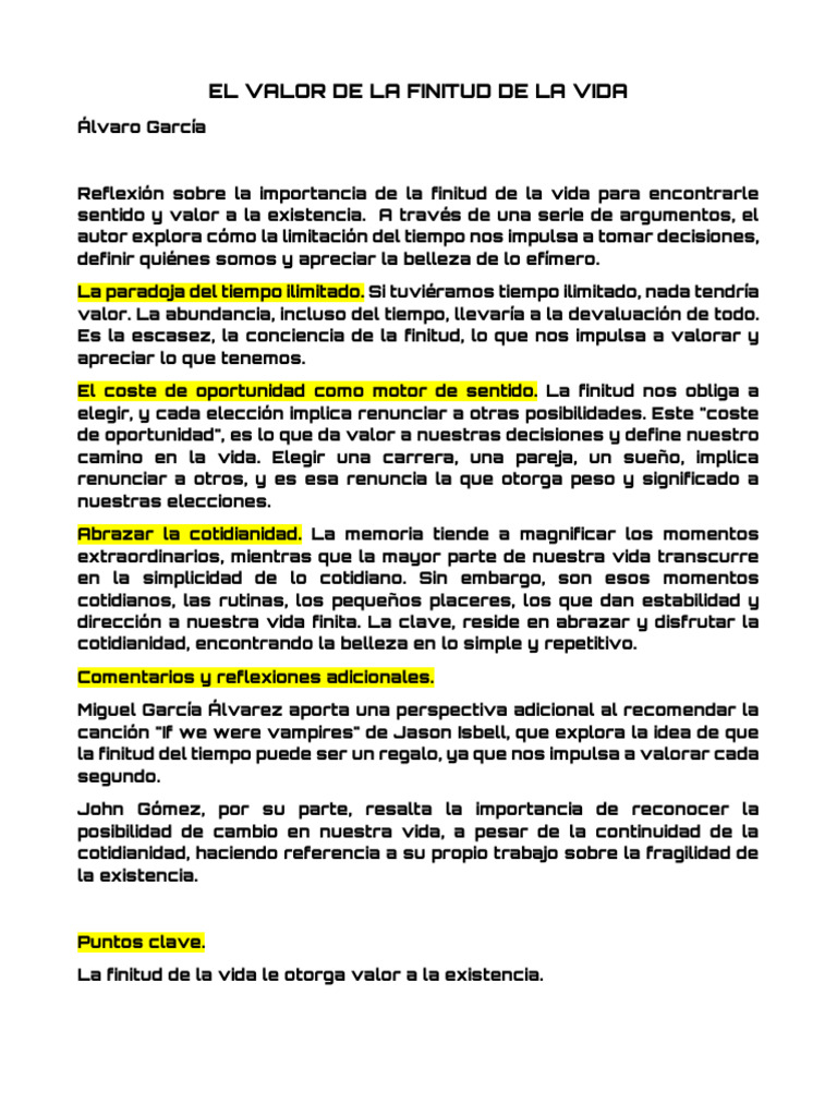 El Valor de la Vida Finita | PDF