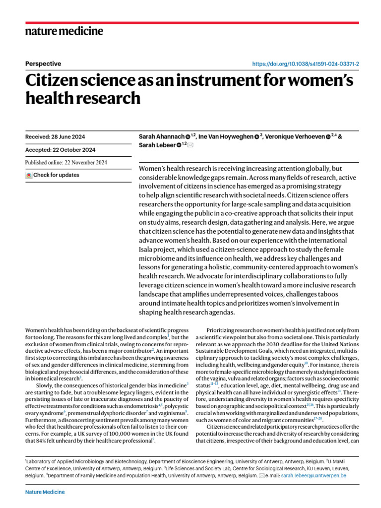 Citizen Science As An Instrument For Women's Health Research | PDF ...