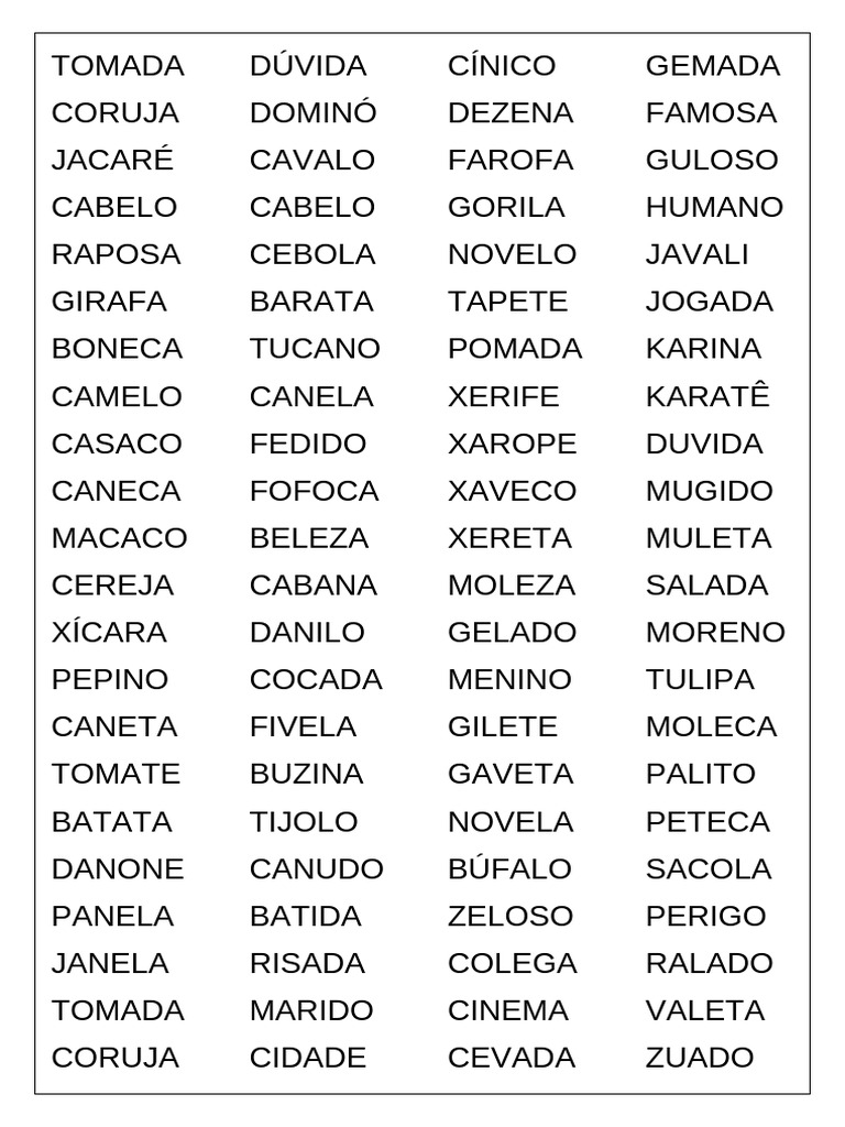 Lista de Palavras com Três Sílabas | PDF