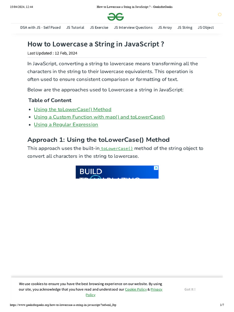How to Lowercase a String in JavaScript _ - GeeksforGeeks | PDF | Java ...