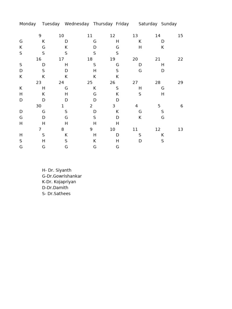 Doctor Schedule by Day and Date | PDF