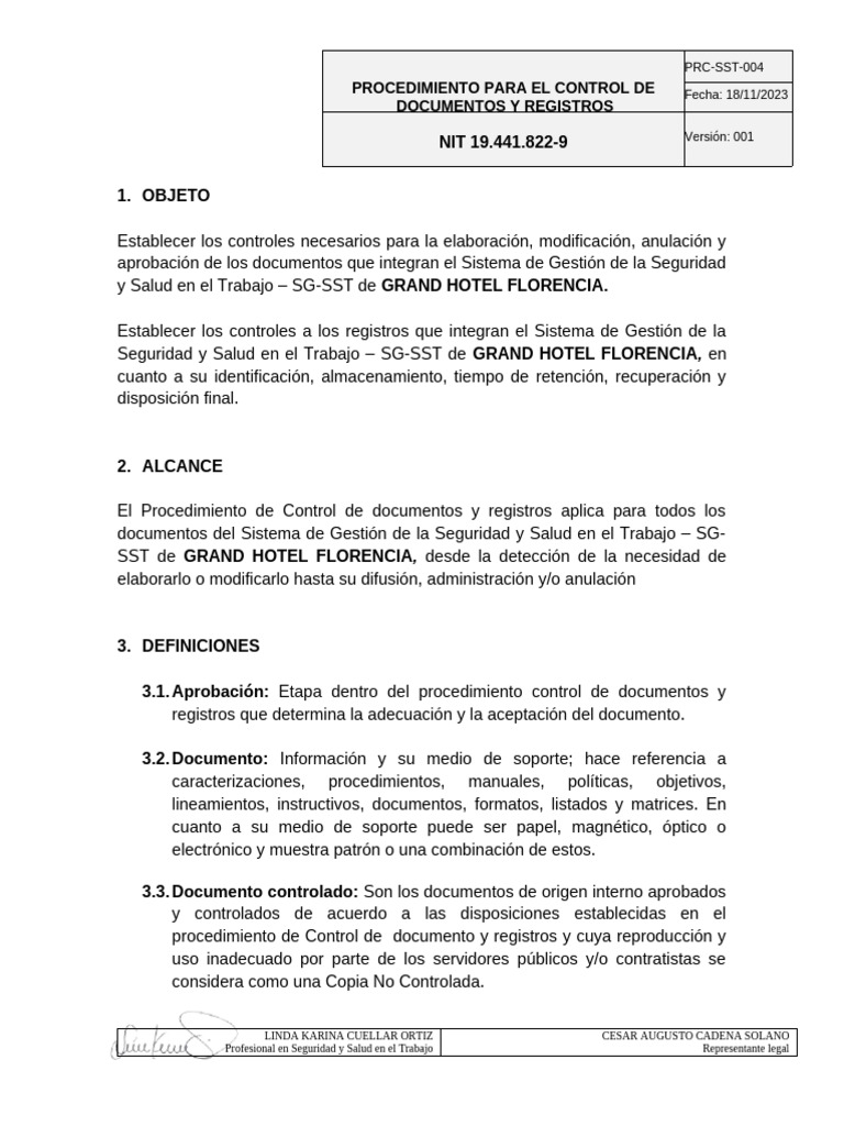 PRC-SST-004 Procedimiento para el Control de Documentos y Registros | PDF