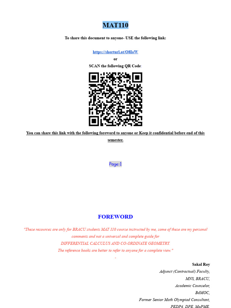 MAT 110 Differential Calculus Guide | PDF | Derivative | Limit ...