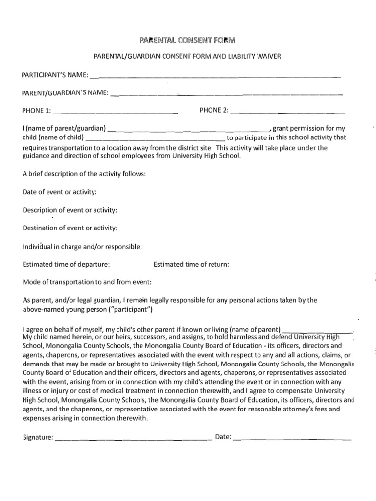 Parental Consent and Liability Waiver | PDF | Consent | Private Law