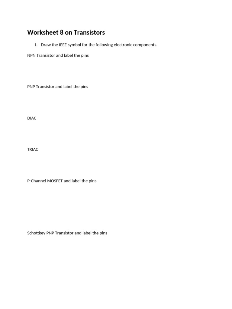 Transistor and Diode Symbols Worksheet | PDF