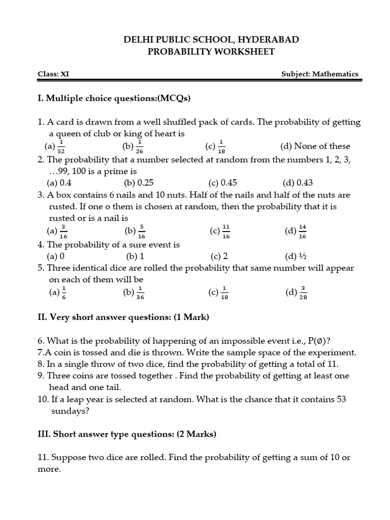Exercise 14.2 Class 11 Probability