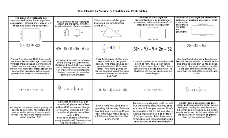 Algebraic Problem Solving Scenarios | PDF | Rectangle | Euclidean Geometry
