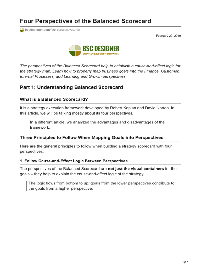 Four Perspectives of Balanced Scorecard | PDF | Performance Indicator ...