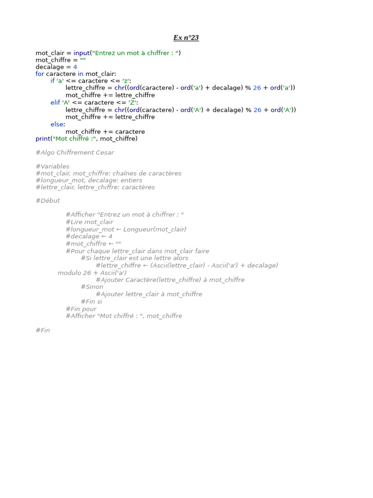Chiffrement de César en Python | PDF