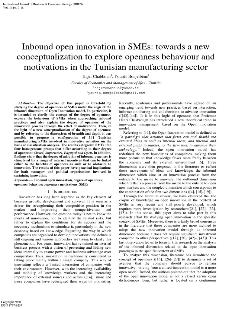 Inbound Open Innovation in SMEs Towards | PDF | Innovation | Behavior
