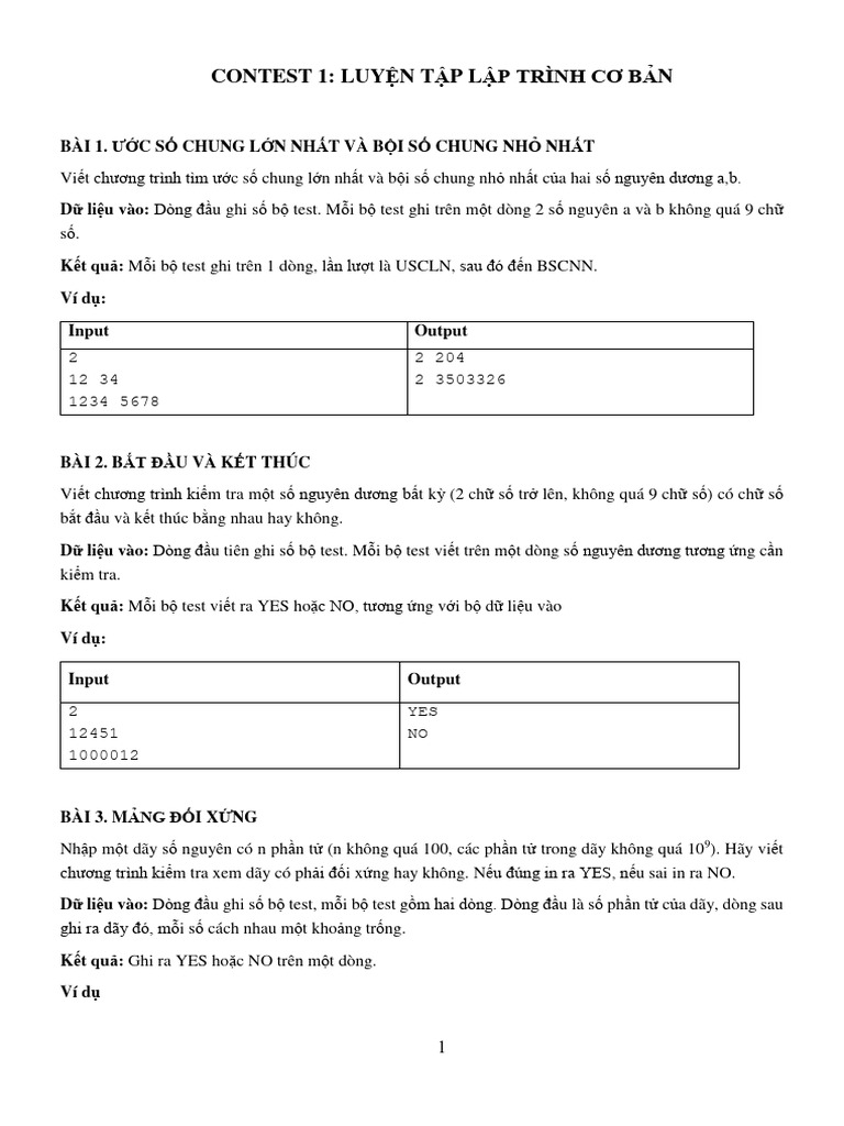 Contest 1 Luyn TP LP Trinh C BN Bai | PDF